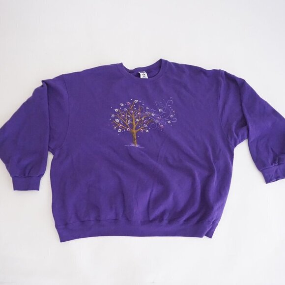 Sweaters - VTG Jerzees Purple Graphic Tree Nature Print Whimsical Eclectic Grandpa 3X